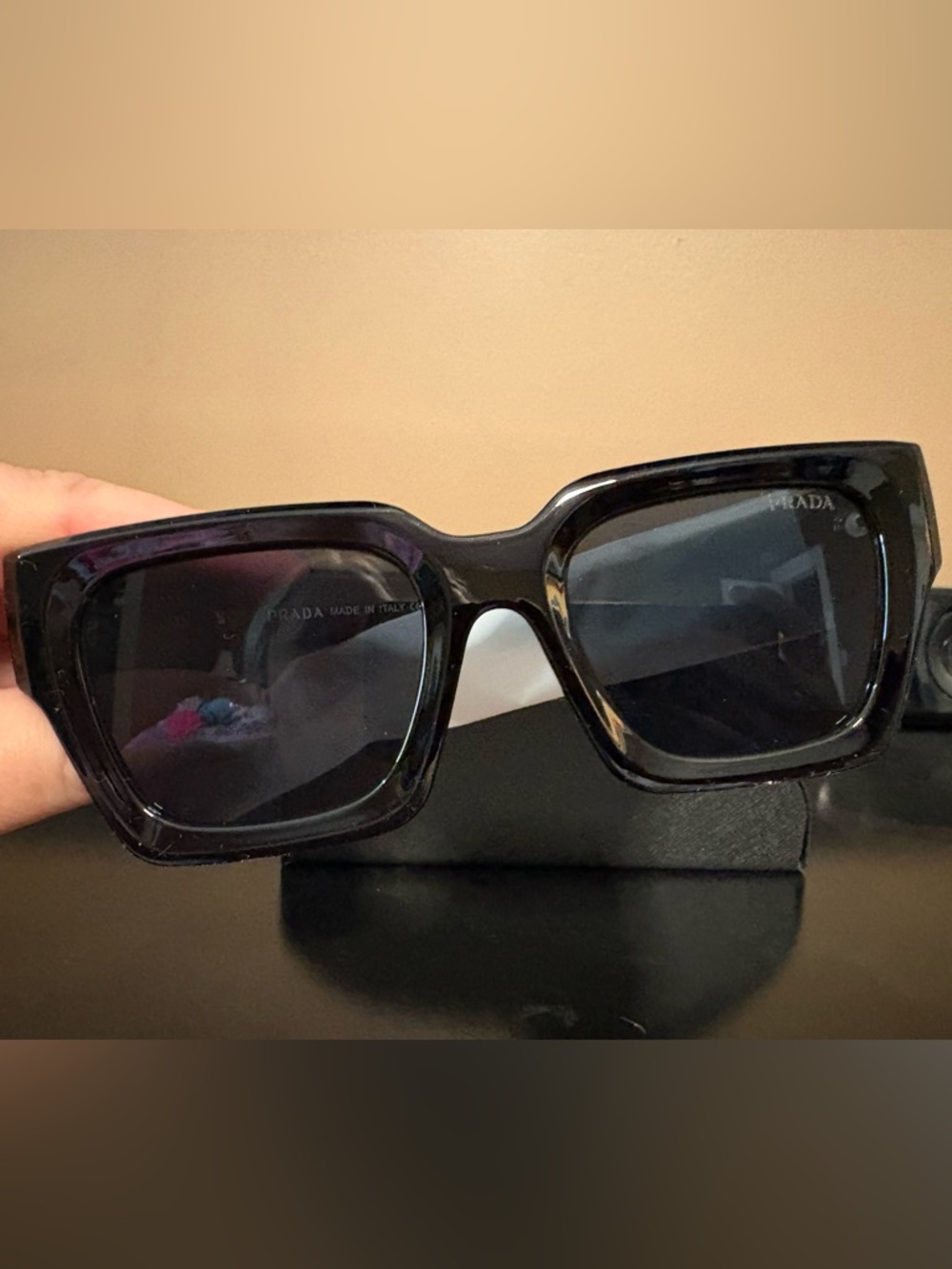 Prada Black Gloss Triangle Logo Sunglasses